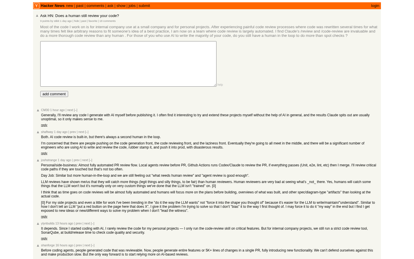 Own capture taken for “Does AI Code Review Replace Humans? What One Hacker News Thread Actually Shows”