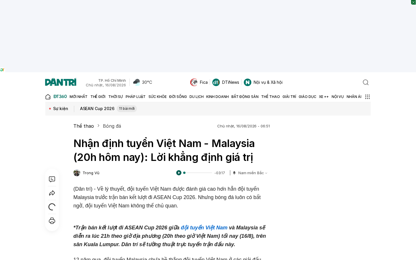 Own capture taken for “Việt Nam đấu Malaysia bán kết lượt đi ASEAN Cup 2026: Nhận định từ Dân trí”
