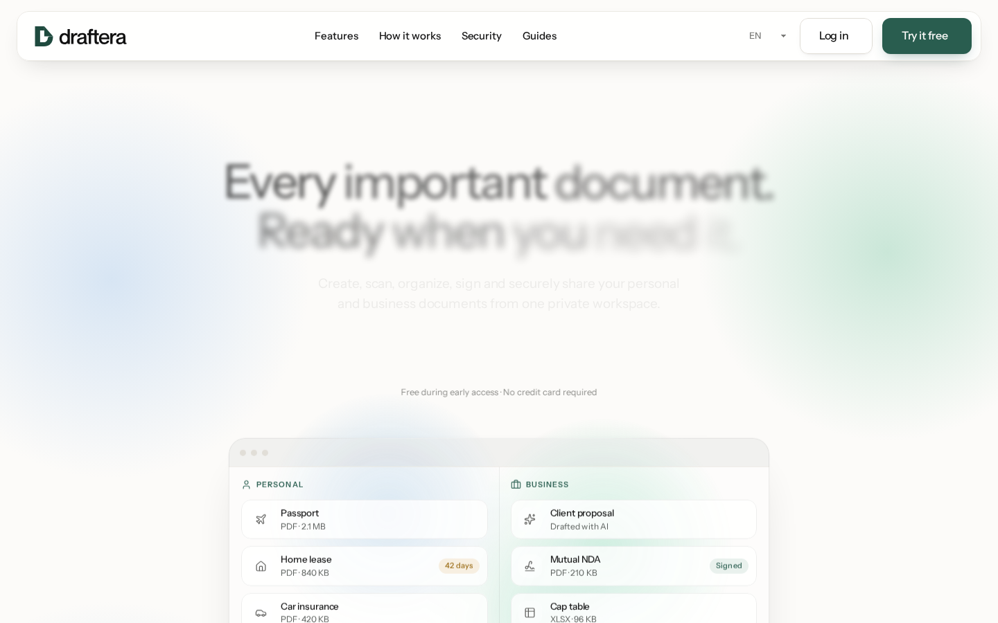 Own capture taken for “Draftera: One Workspace for Personal and Business Docs”