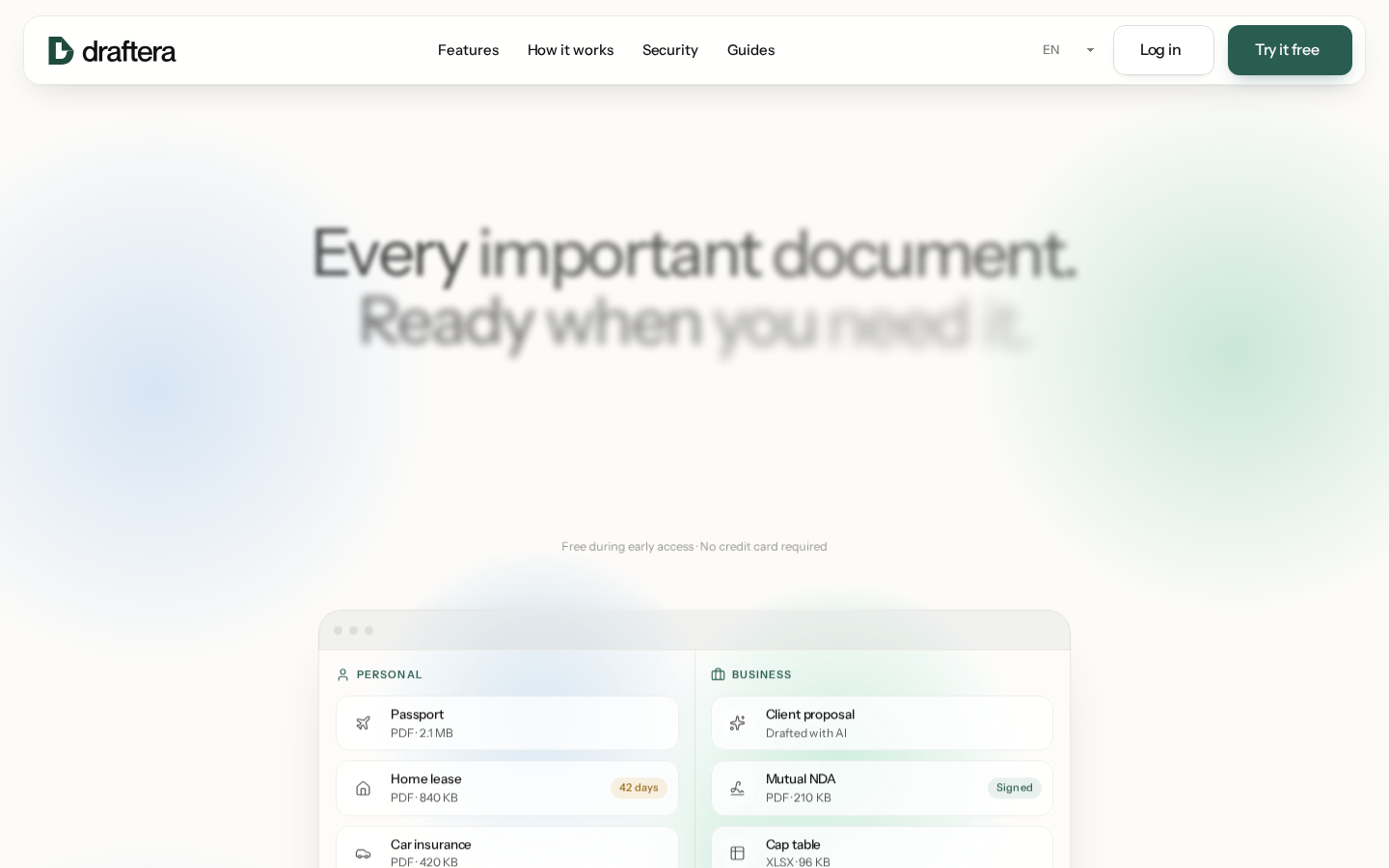 Own capture taken for “Draftera: One Workspace for Personal and Business Docs”