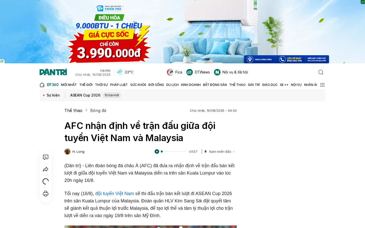Own capture taken for “Việt Nam gặp Malaysia bán kết lượt đi 16/8: AFC lên tiếng trước giờ bóng lăn”