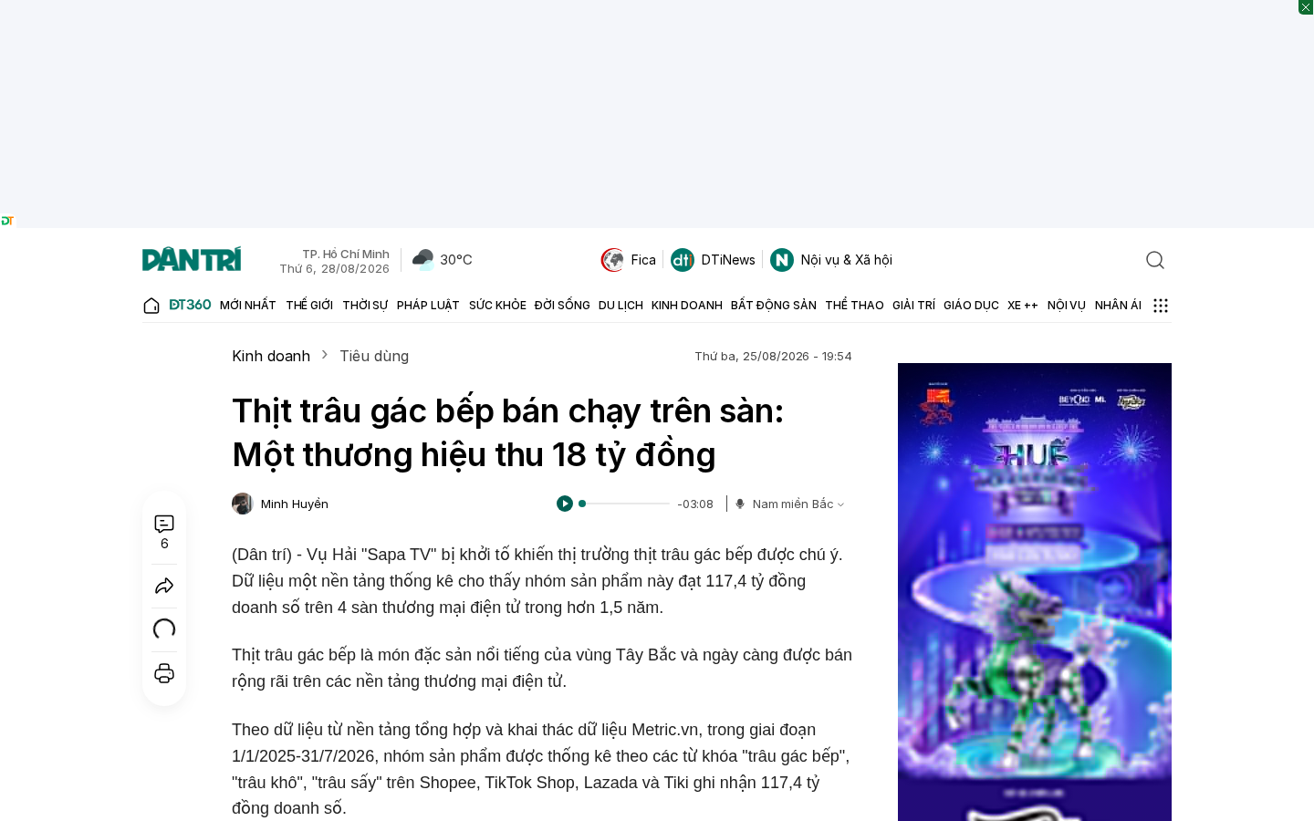 Own capture taken for “Thịt trâu gác bếp bán chạy trên sàn: một thương hiệu thu 18 tỷ đồng”