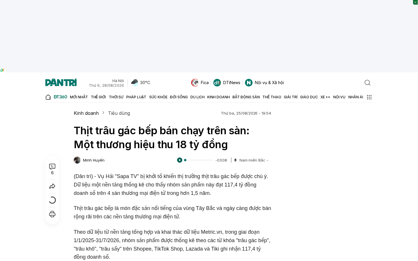 Own capture taken for “Mua thịt trâu gác bếp online: tiêu chí chọn đúng giữa mùa doanh số 117,4 tỷ đồng”