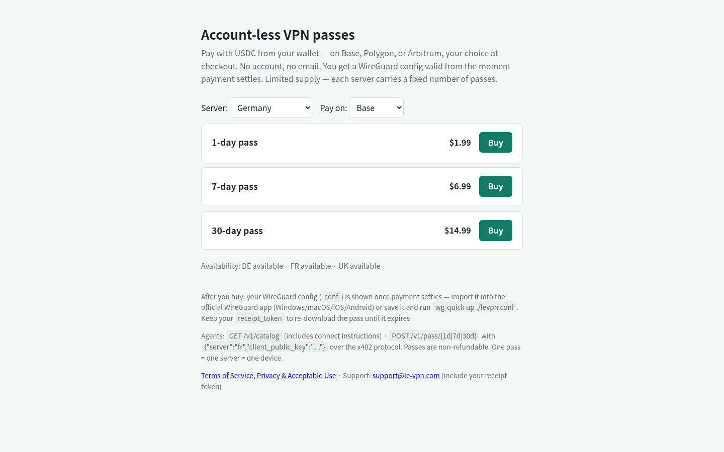 Own capture taken for “Buy a VPN Pass With One HTTP Request: What x402.le-vpn.com Actually Confirms”