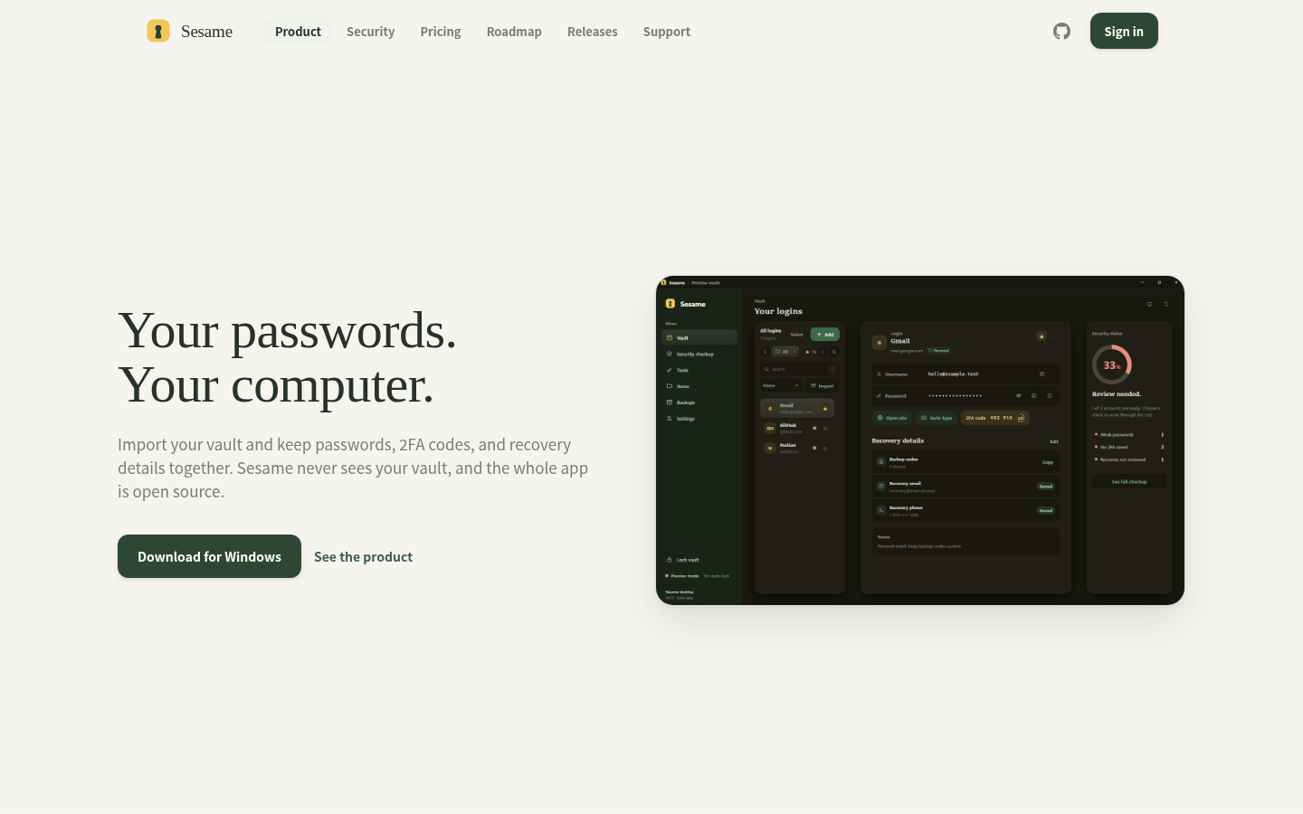 Own capture taken for “Sesame: A Local-First, No-Account Password Manager on Show HN”