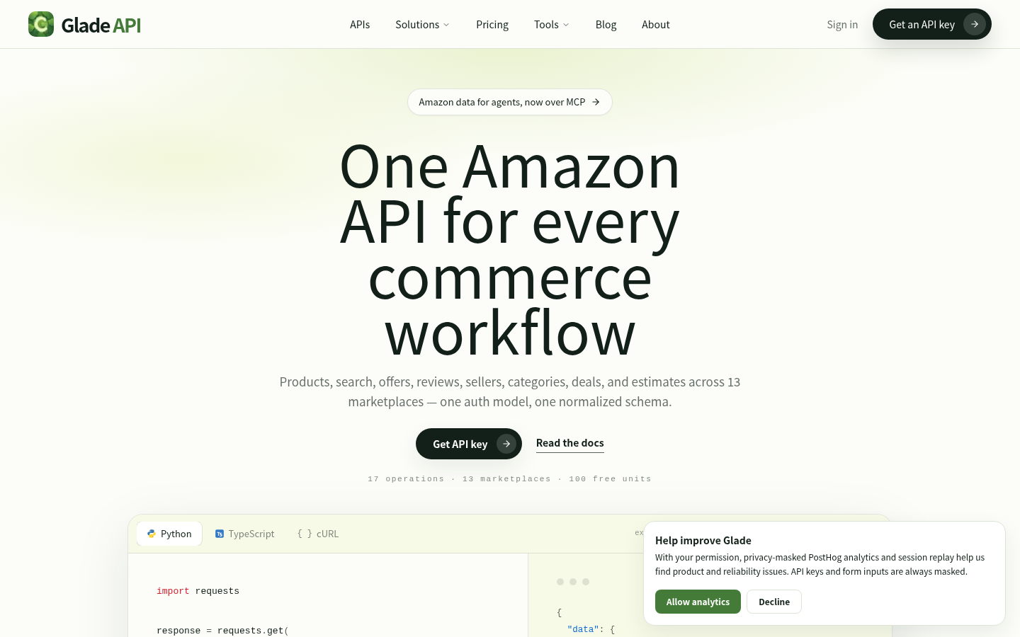 Capture taken while checking “Glade API Explained: Show HN's Amazon Data Tool”