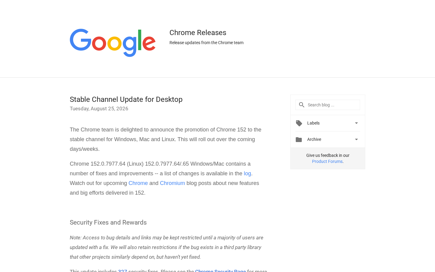 Own capture taken for “Chrome's New Stable Update Fixes 327 Security Bugs, 10 Critical: Which Release Channel to Run”